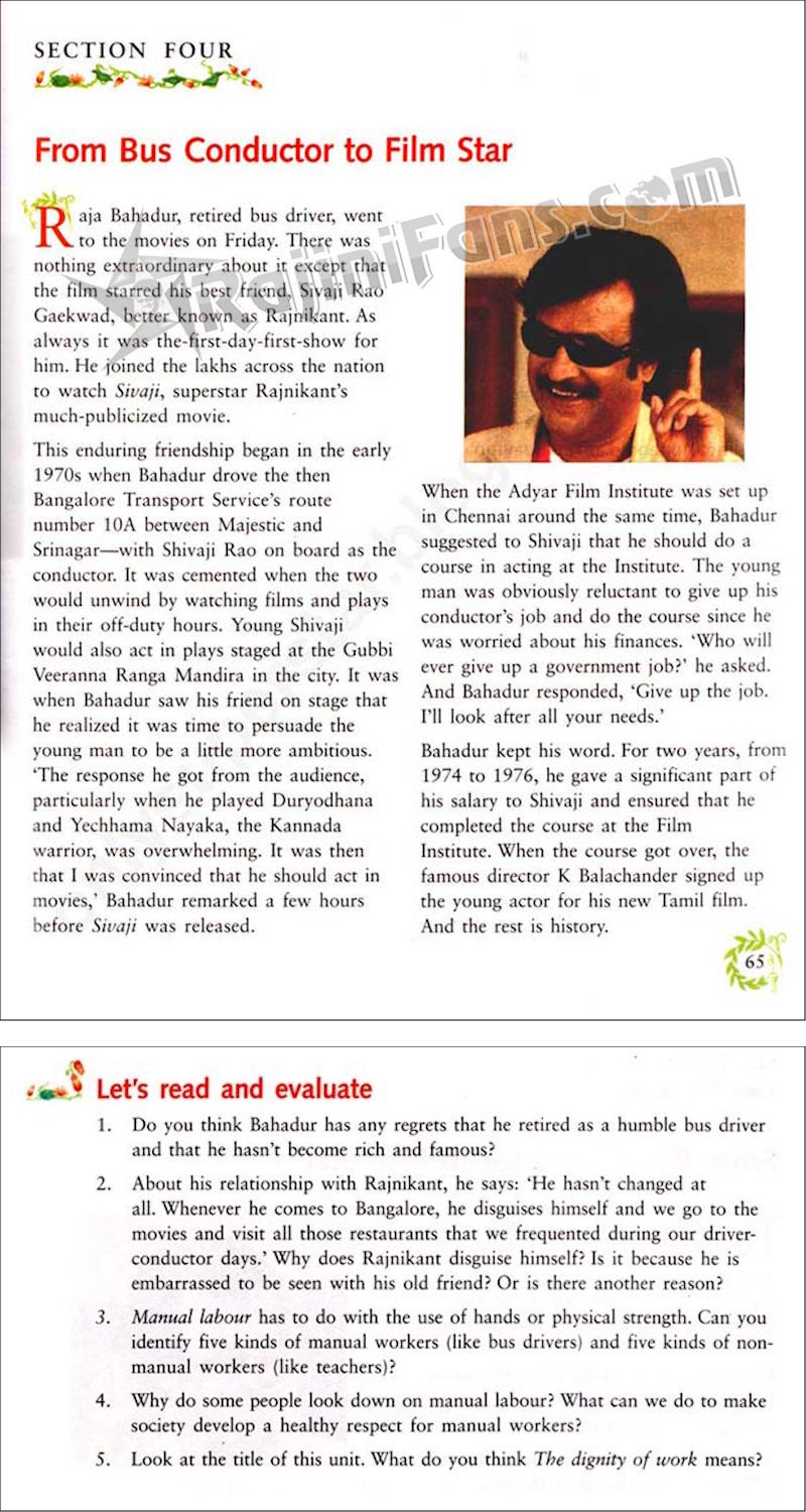 CBSE textbook page on Rajinikanth