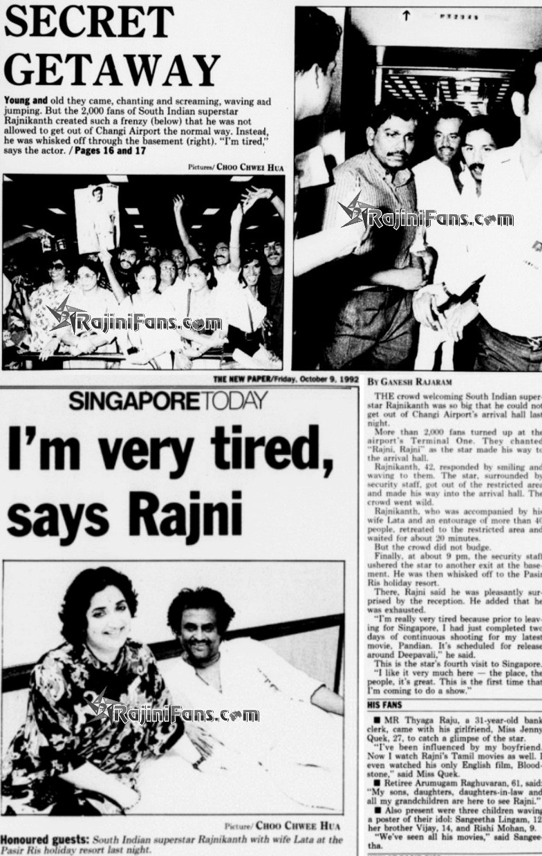 Articles on Rajinikanth for Singapore show in 1992