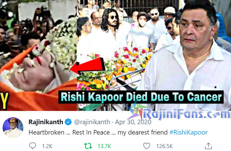 Rajinikanth pays homage to Bollywood actor Rishi Kapoor
