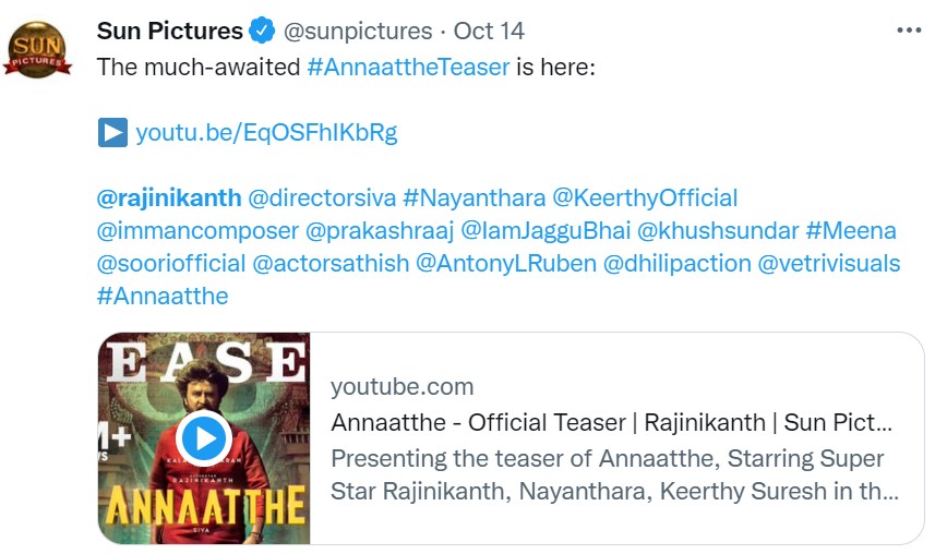 Tweets by Sun Pictures on Annaatthe Movie (Part 3) - Rajinifans.com